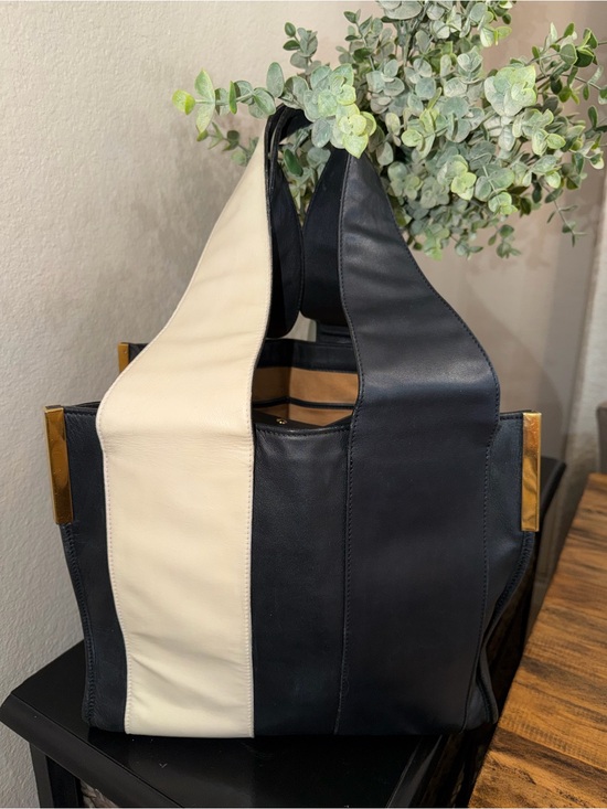 Chloe Handbags - CHLOE Color Block Black and Cream Leather Tote